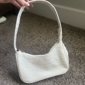 Sleek White Croc-Embossed Shoulder Bag